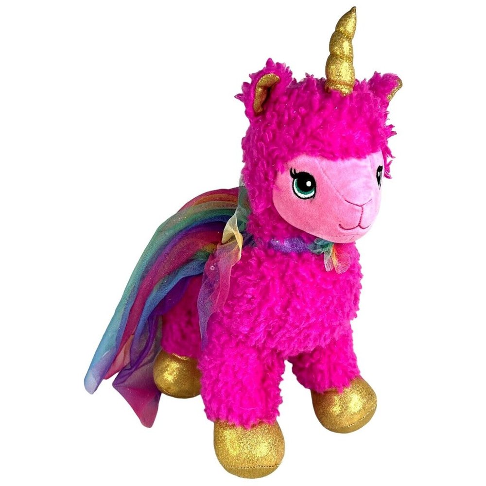 Build A‎ Bear Pink Sparkle LlamaCorn Plush Llama Unicorn Rainbow Net Outfit Toy